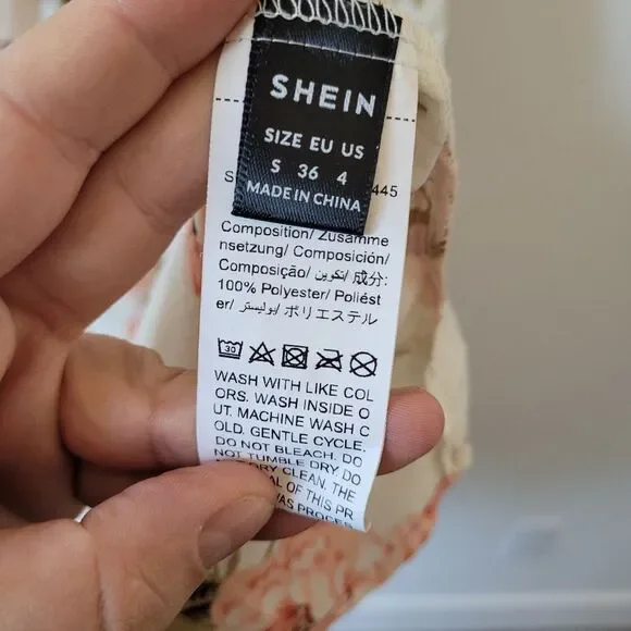 Cream Floral Midi Dress Smocked Tiered Fairy Cottage Whimsical Pastoral Maiden S - Picture 9 of 10